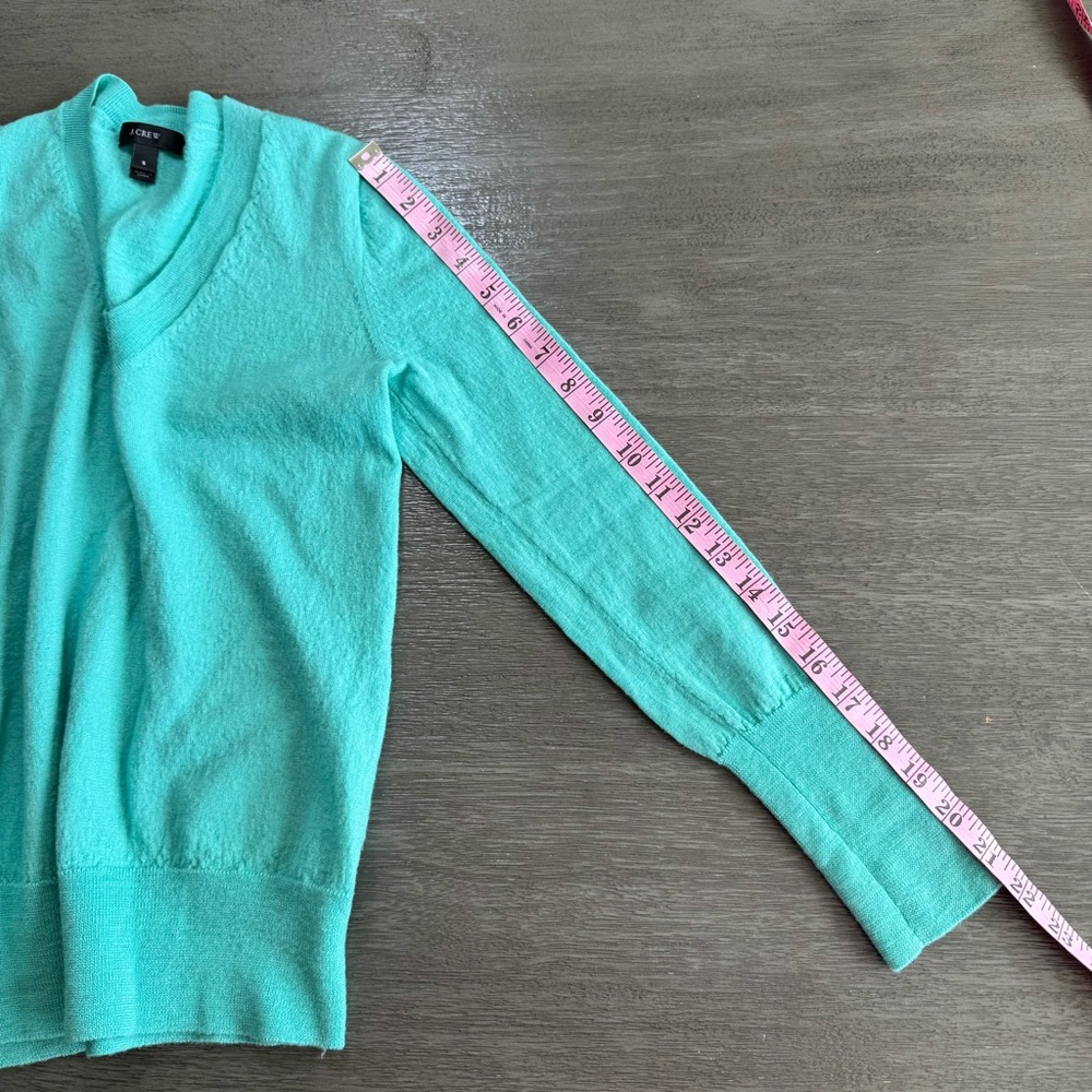 J. Crew Merino Wool V Neck Blue Teal Long Sleeve Sweater S - Picture 9 of 10